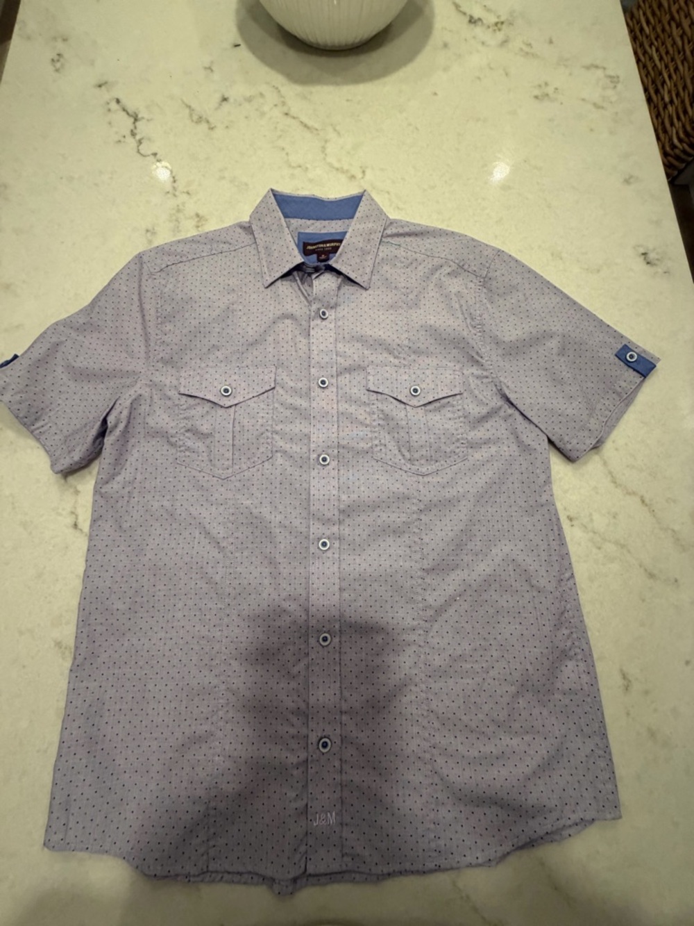 JOHNSTON AND MURPHY Men's Short-Sleeve Shirt -lavender print! M - Picture 7 of 7